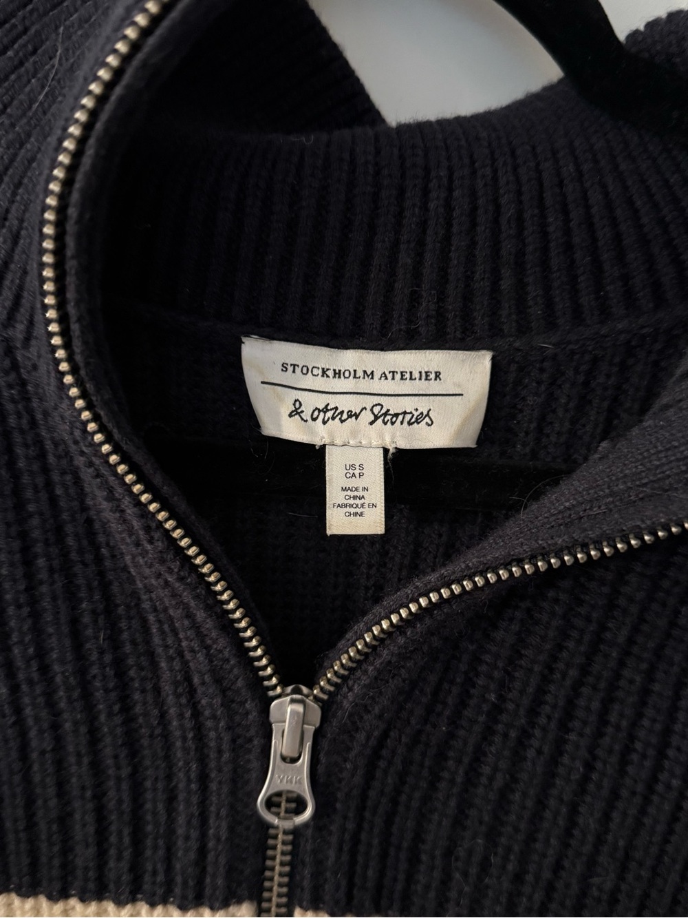 & Other Stories Navy and Cream Striped Half-Zip Sweater - Picture 2 of 3